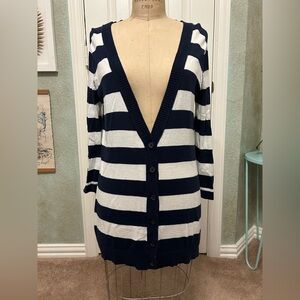 Mossimo Supply Co. Brand Navy and White Stripe Boyfriend Cardigan, Size Large